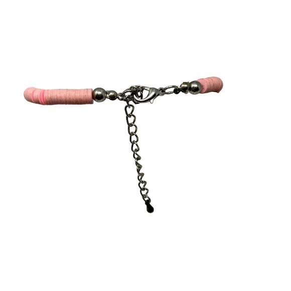 Double Strand Necklace Pink Flat Beads Crystal and Silver Stations - Picture 2 of 6